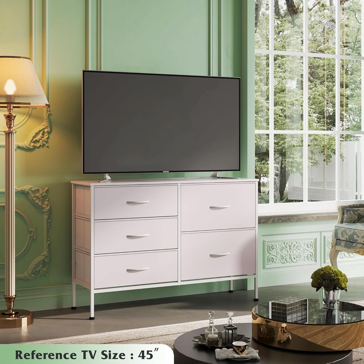 Fabric Dresser With 5 Drawers White For Bedroom Storage Organizer