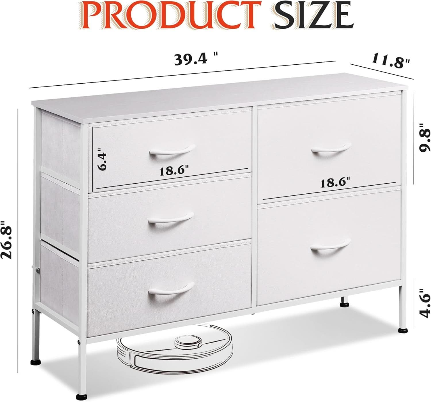 Fabric Dresser With 5 Drawers White For Bedroom Storage Organizer