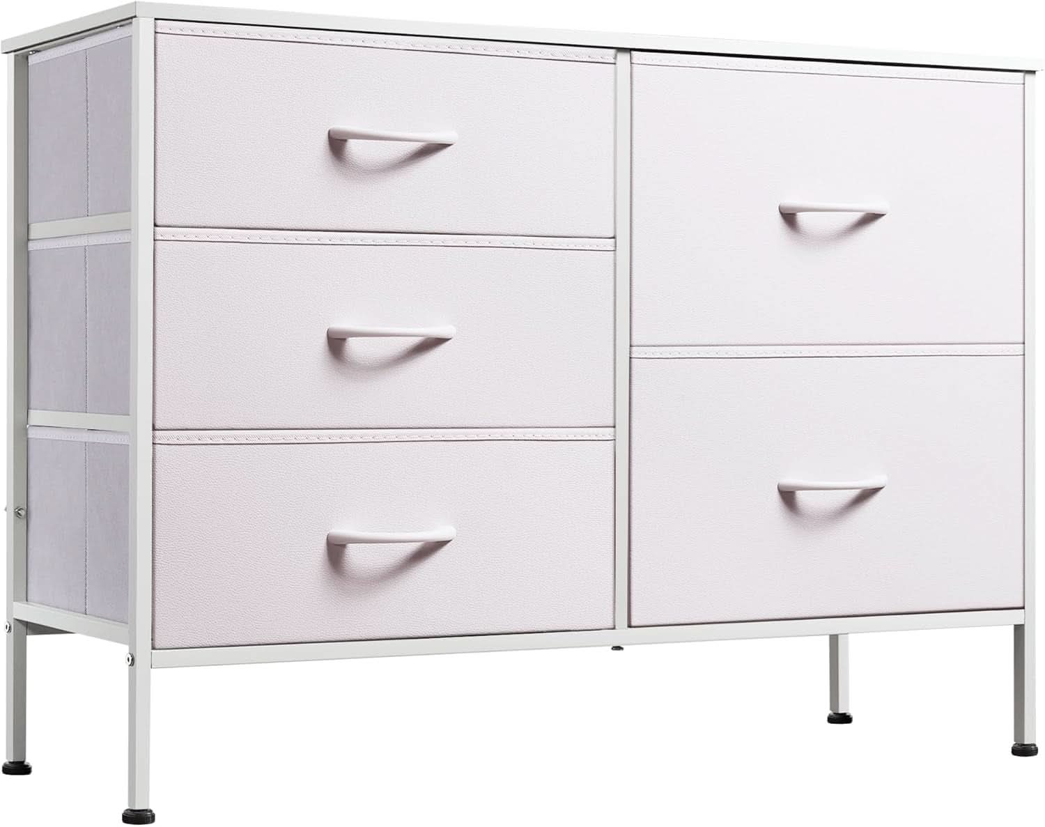 Fabric Dresser With 5 Drawers White For Bedroom Storage Organizer