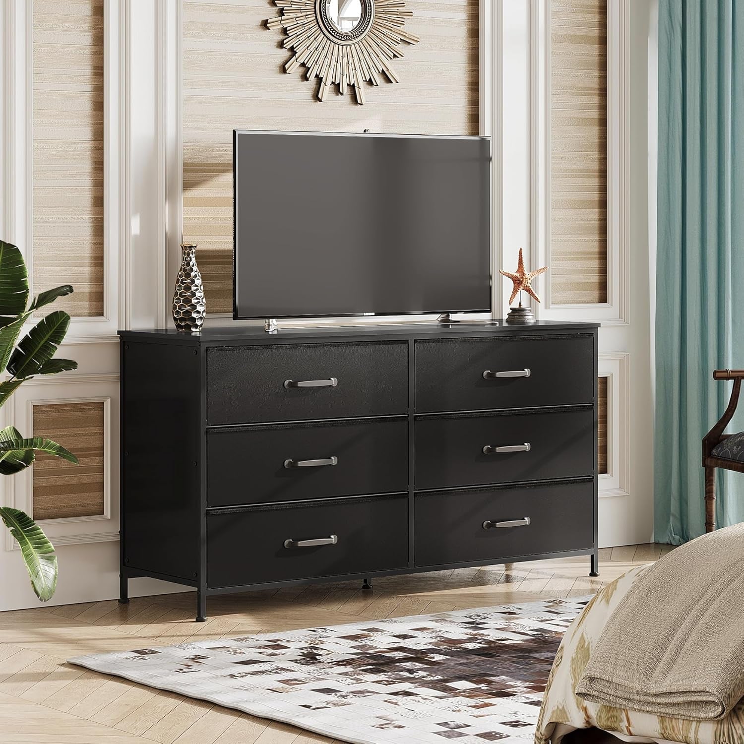 Fabric Dresser With 6 Drawers And 60 Inch TV Stand