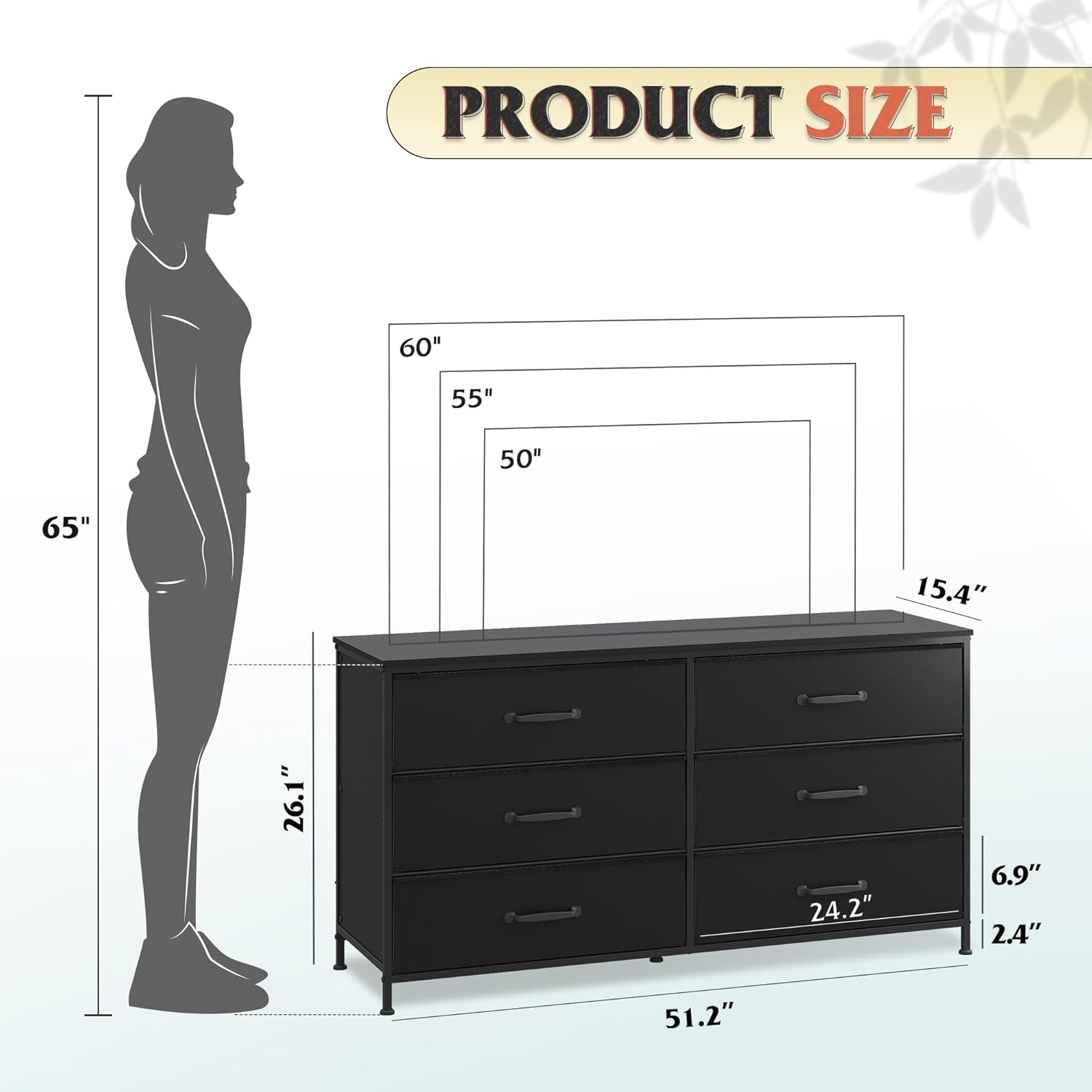 Fabric Dresser With 6 Drawers And 60 Inch TV Stand