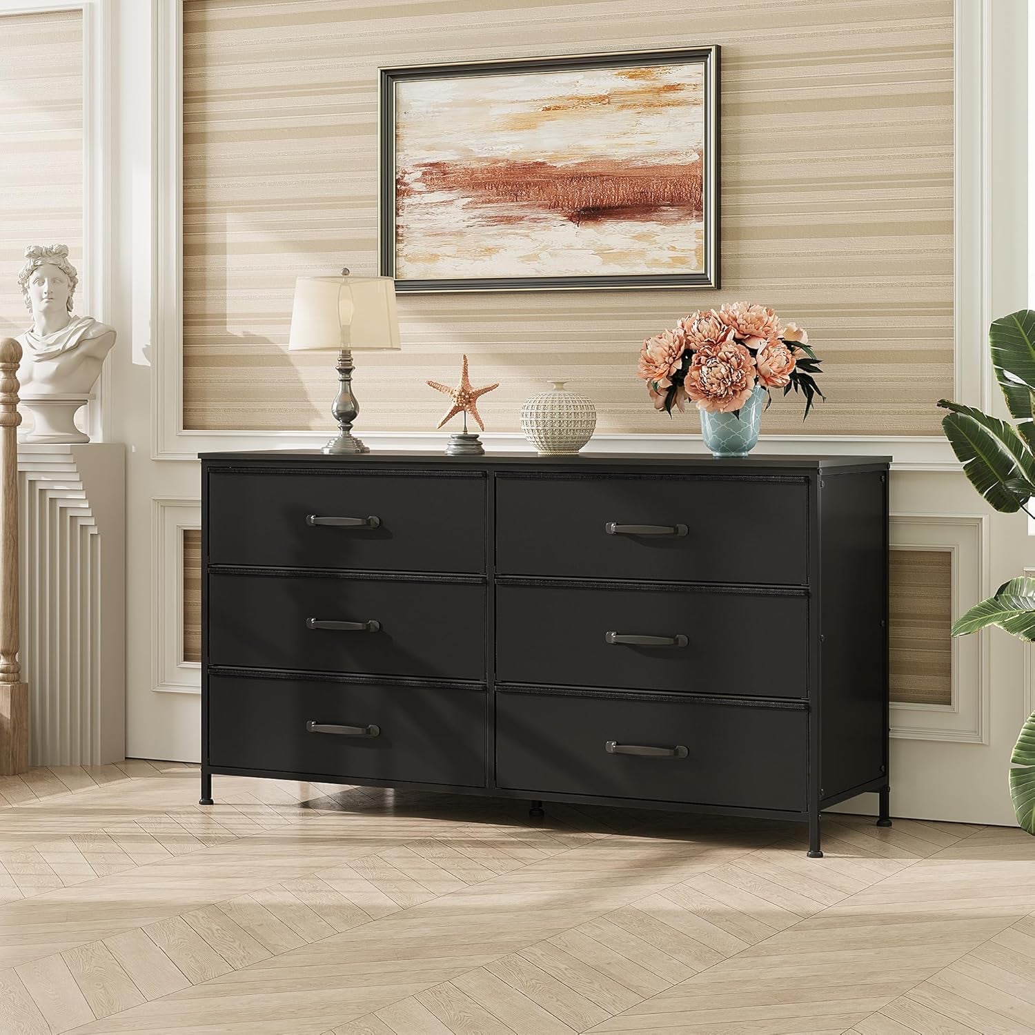 Fabric Dresser With 6 Drawers And 60 Inch TV Stand