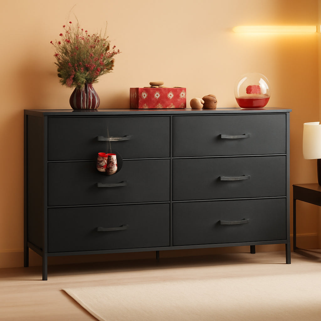 Fabric Dresser With 6 Drawers And 60 Inch TV Stand