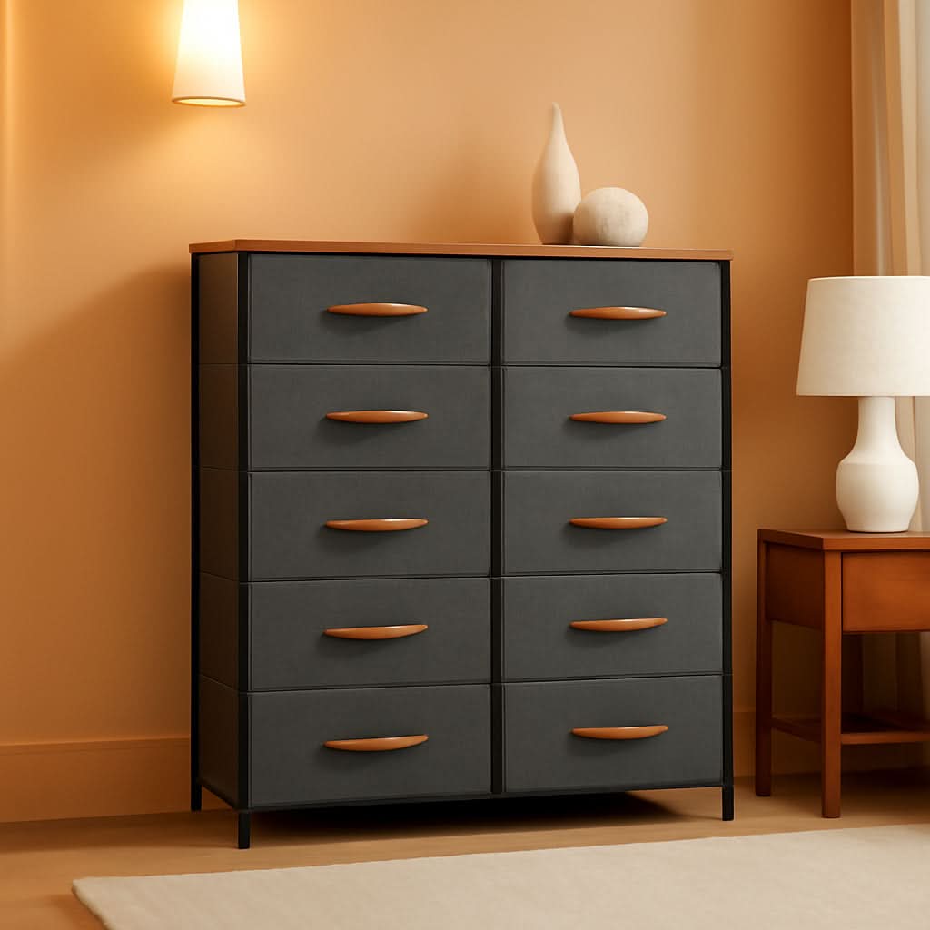 Fabric Dresser With 8 Drawers And Wooden Top For Bedroom