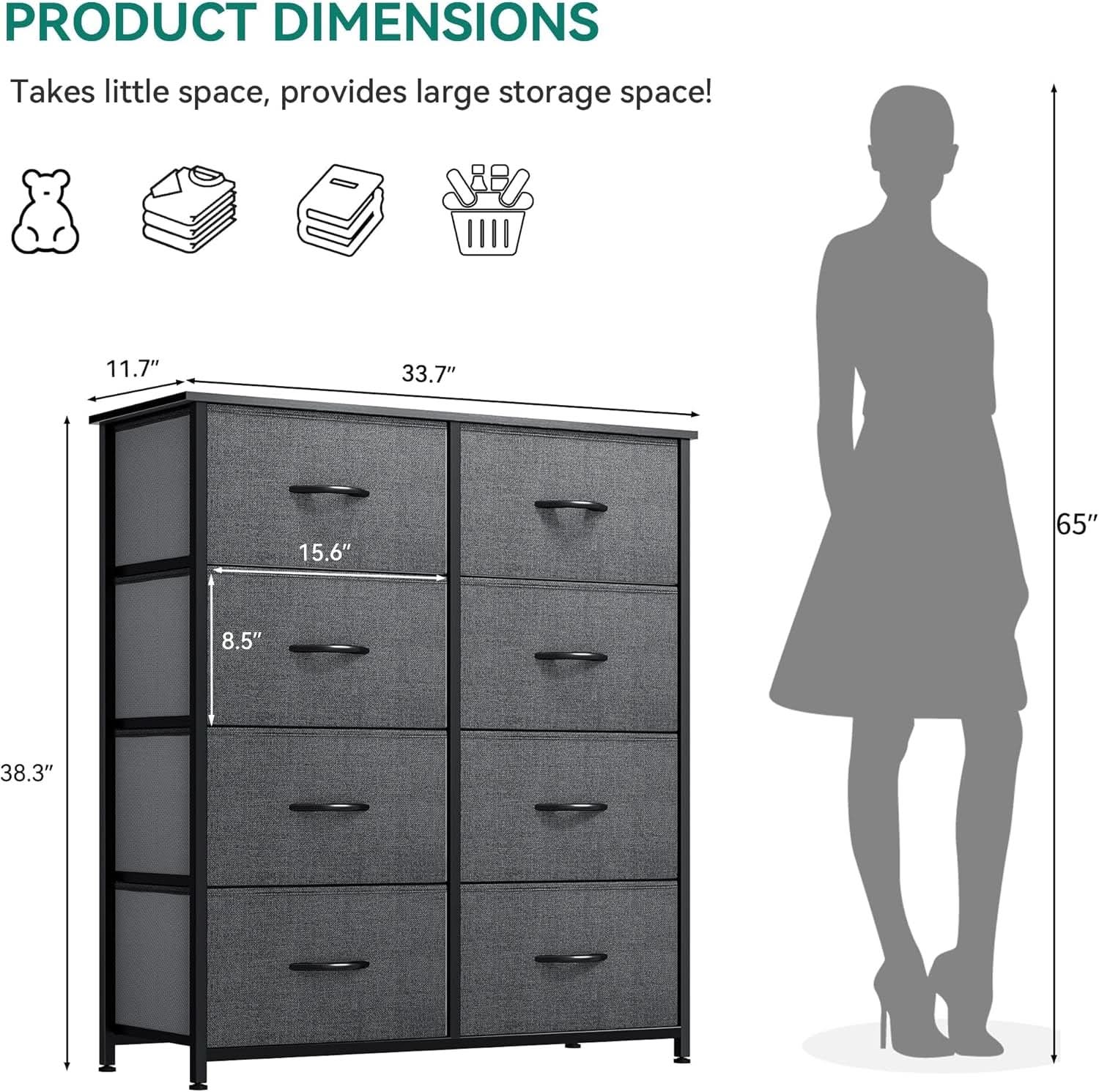 Fabric Dresser With 8 Drawers Tall Chest For Bedroom Closet