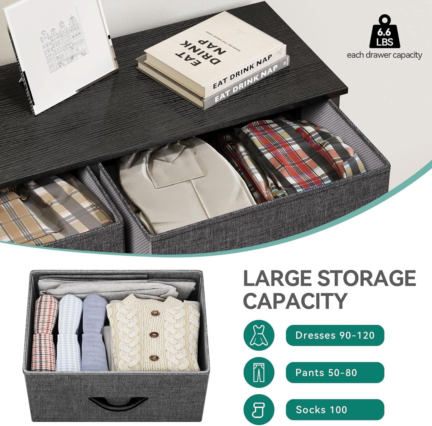 Fabric Dresser With 8 Drawers Tall Chest For Bedroom Closet