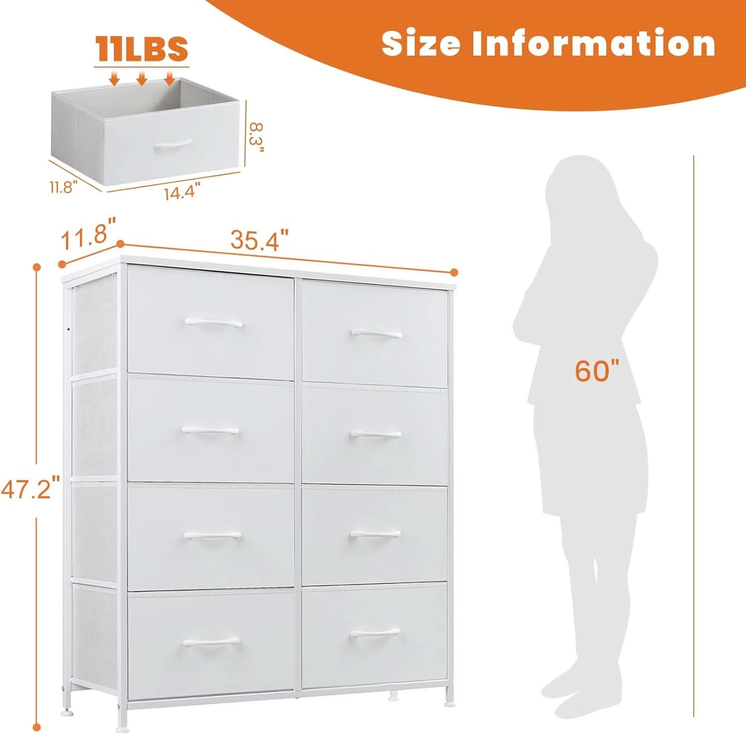 Fabric Dresser With Eight Compartment Bins WoodenTop