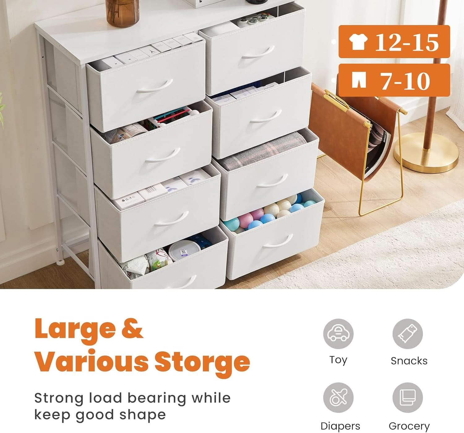 Fabric Dresser With Eight Compartment Bins WoodenTop