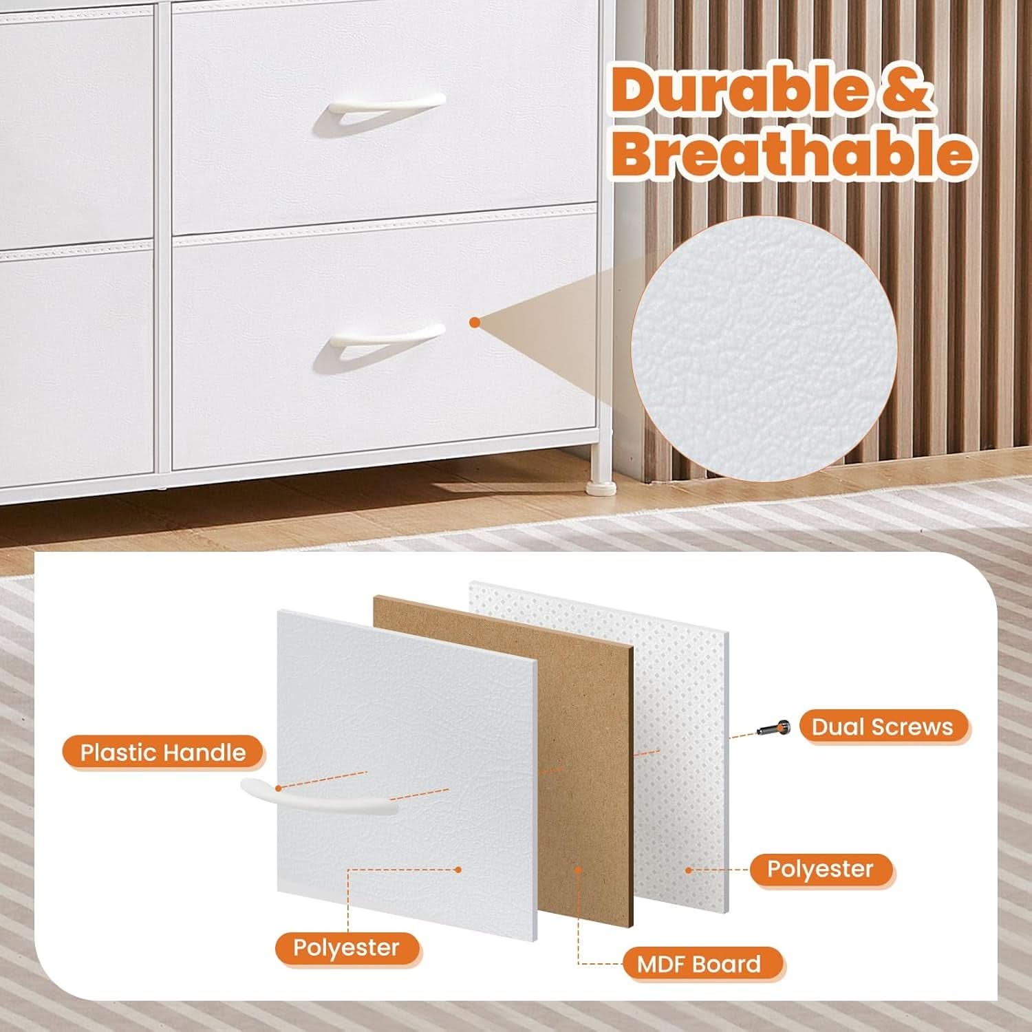 Fabric Dresser With Eight Compartment Bins WoodenTop
