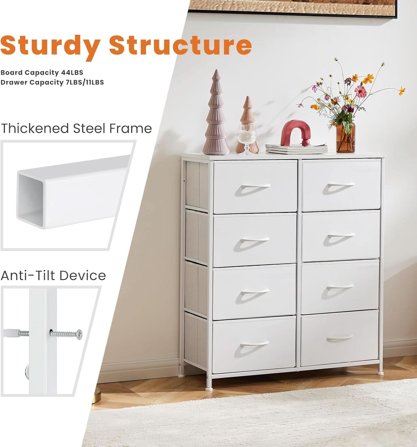 Fabric Dresser With Eight Compartment Bins WoodenTop