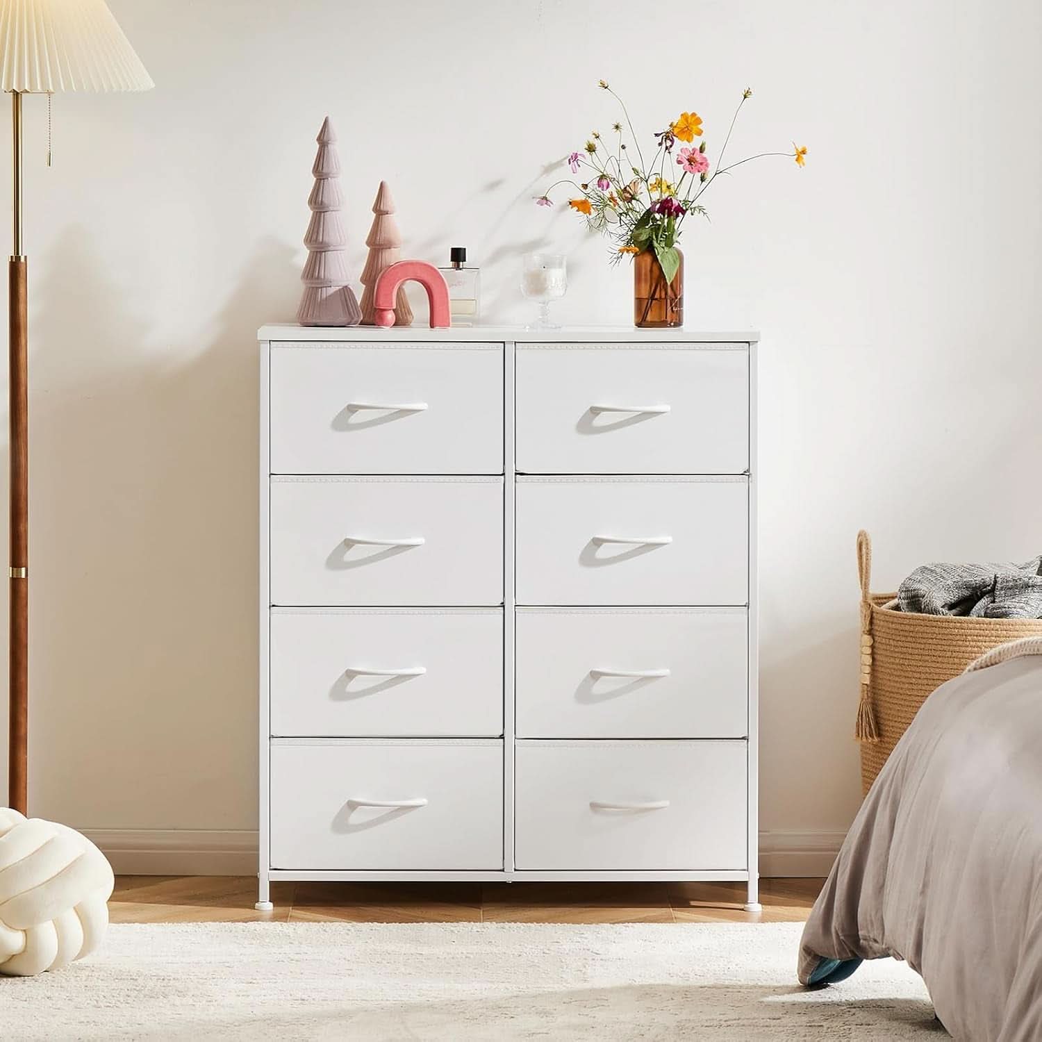 Fabric Dresser With Eight Compartment Bins WoodenTop