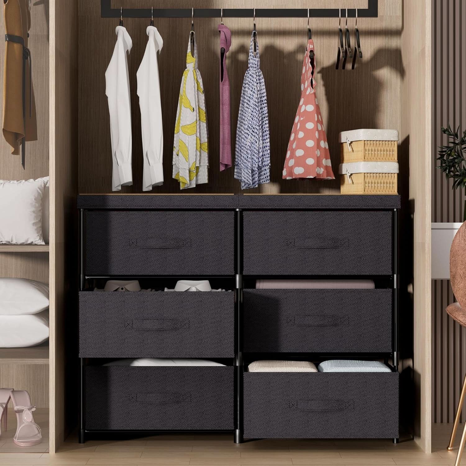 Fabric Dresser With Six Drawers Metal Frame And Wooden Top