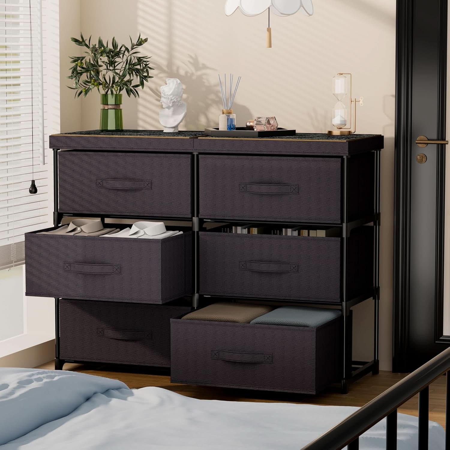 Fabric Dresser With Six Drawers Metal Frame And Wooden Top