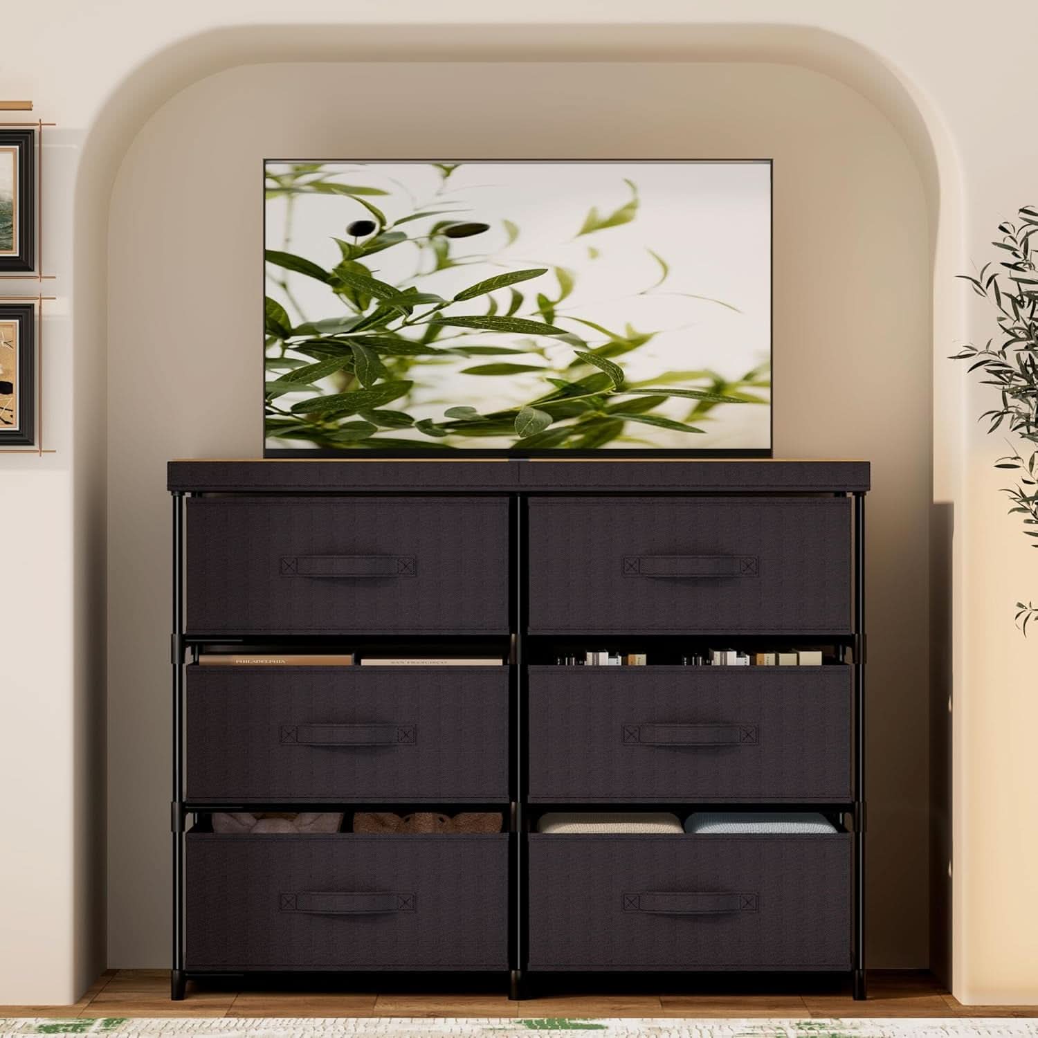Fabric Dresser With Six Drawers Metal Frame And Wooden Top