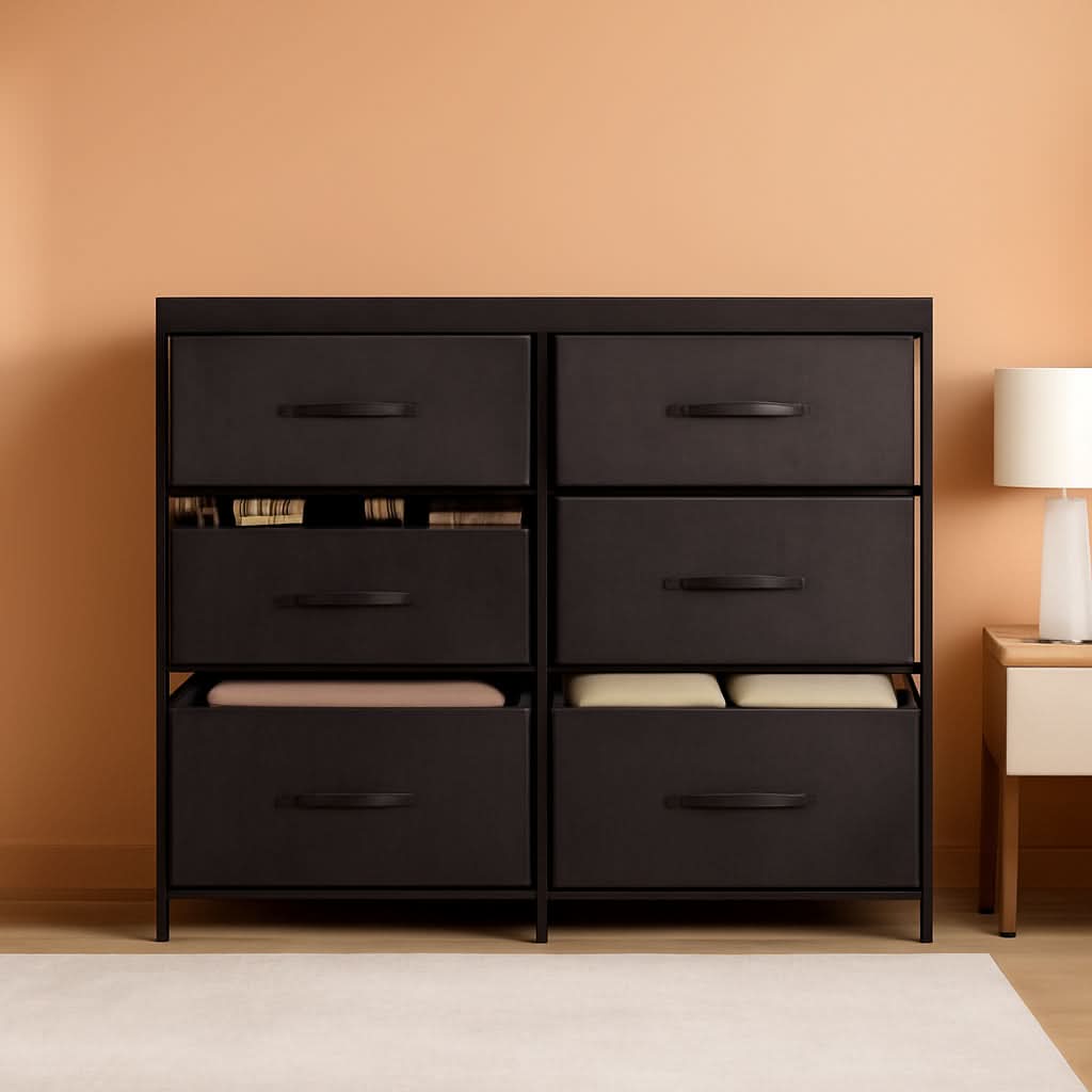 Fabric Dresser With Six Drawers Metal Frame And Wooden Top