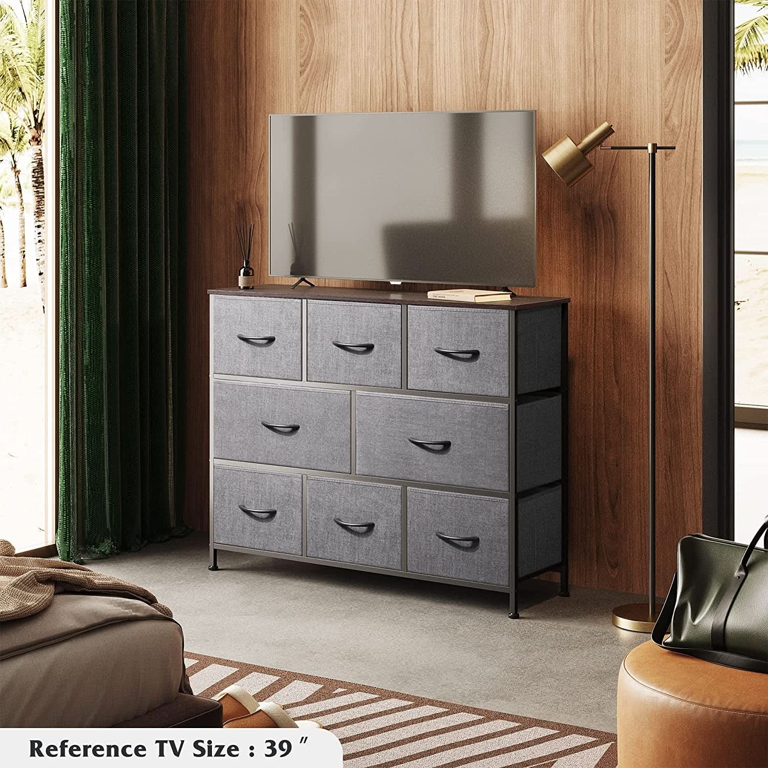 Fabric Dresser With TV Stand 8 Drawer Bedroom Storage