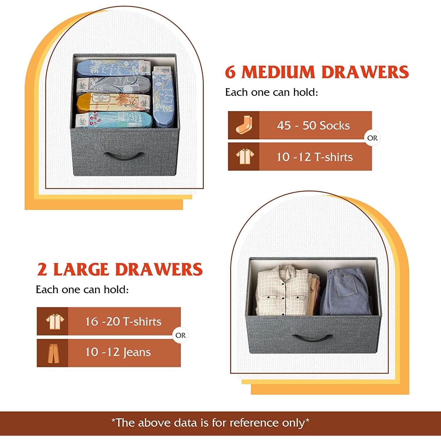 Fabric Dresser With TV Stand 8 Drawer Bedroom Storage