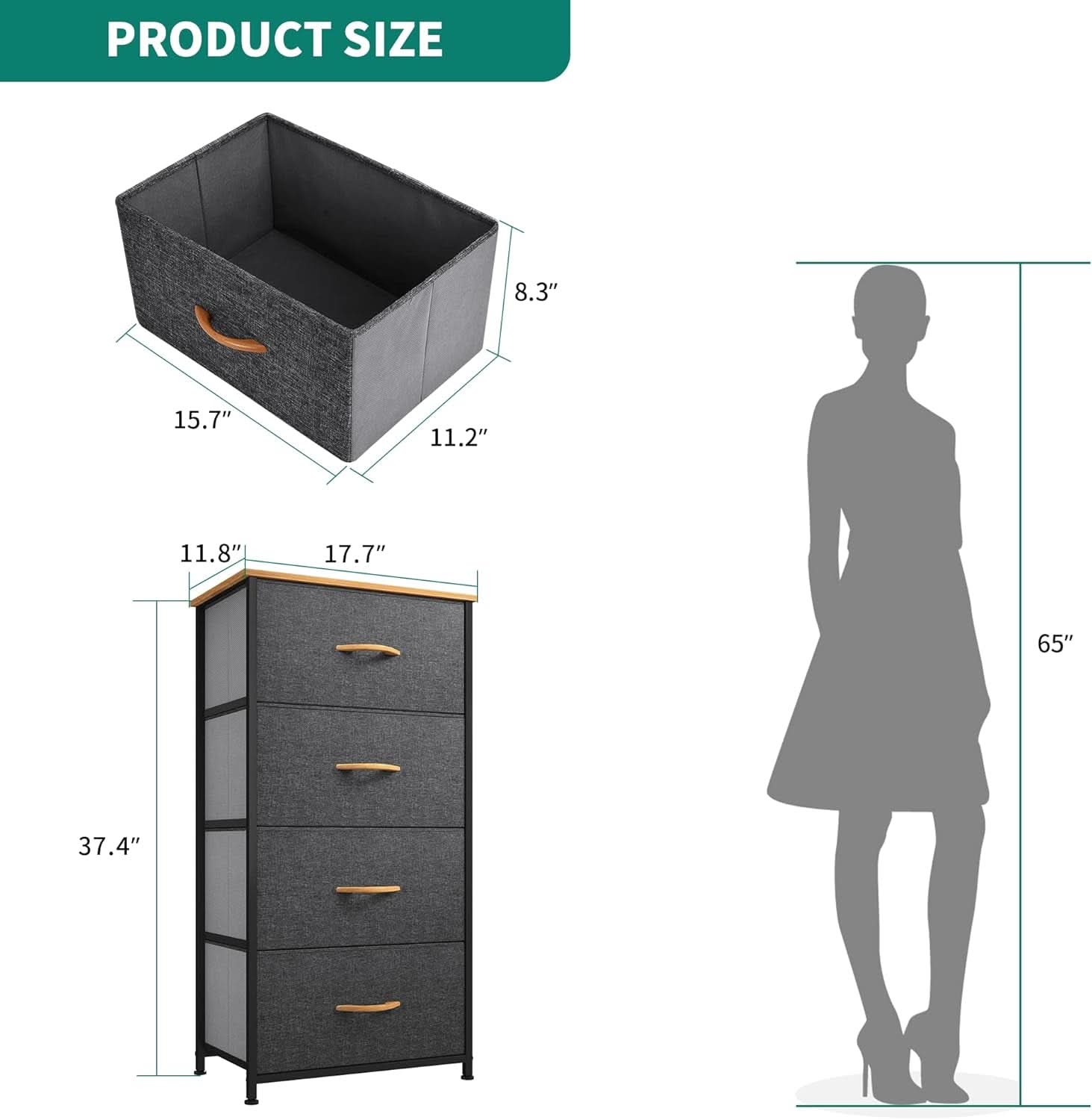 Fabric Dresser With Wooden Top And Steel Frame Storage