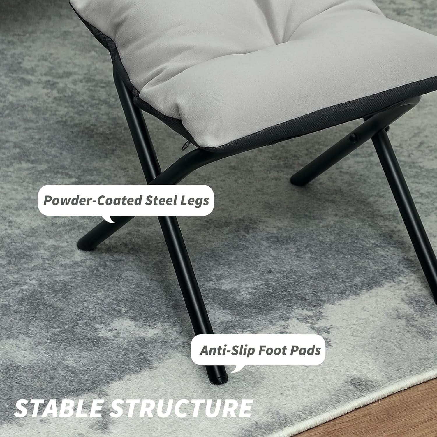 Fabric Lounge Chair With Ottoman Light Gray Overstuffed Padding