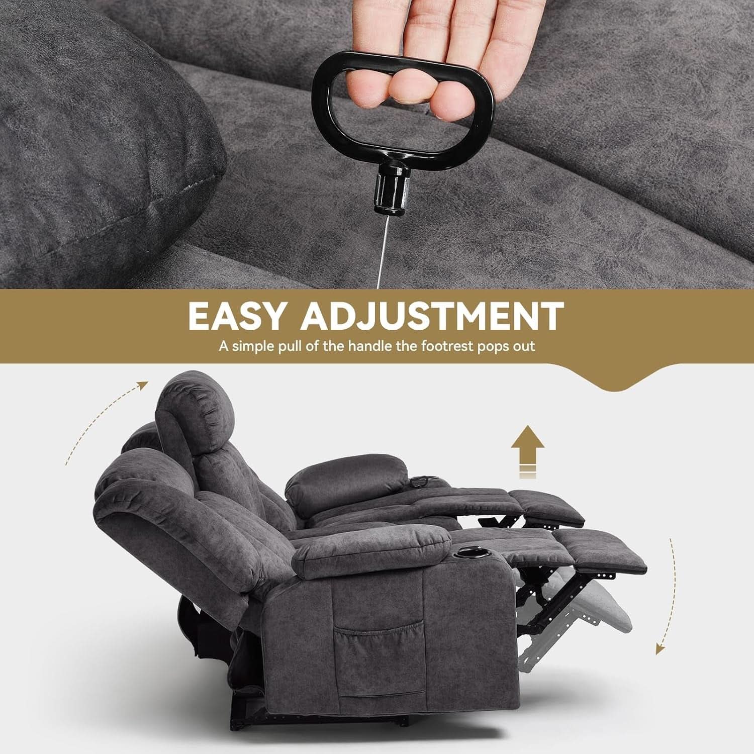 Fabric Manual Recliner Set With Cup Holders And Pockets