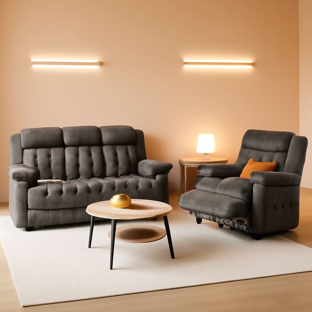 Fabric Manual Recliner Set With Cup Holders And Pockets