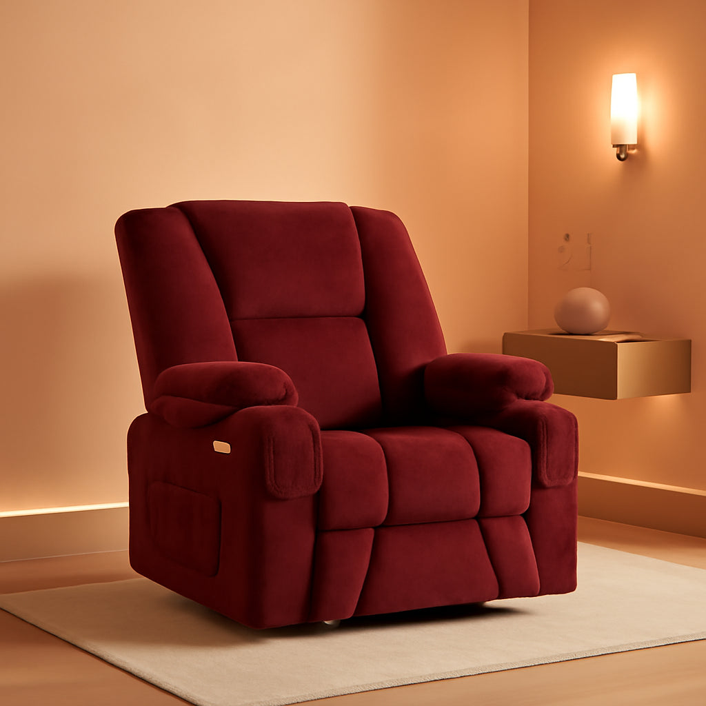 Fabric Power Recliner Chair With Heat And Massage Burgundy