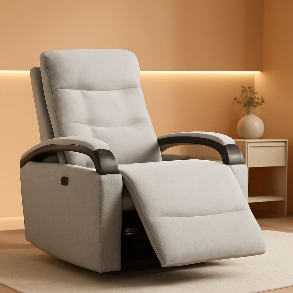 Fabric Power Swivel Glider Rocker Recliner Chair Light Grey