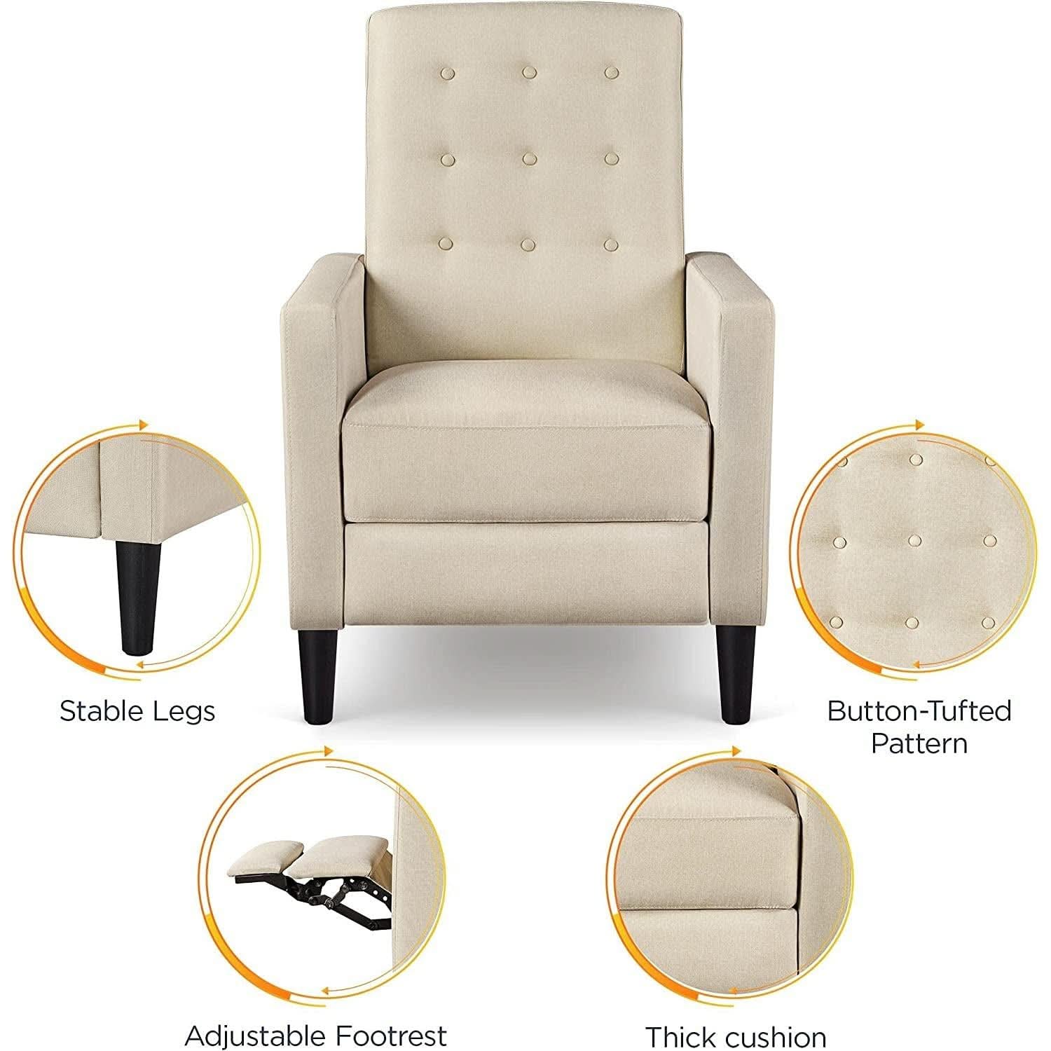 Fabric Recliner Chair Mid Century Modern With Durable Polyester Upholstery