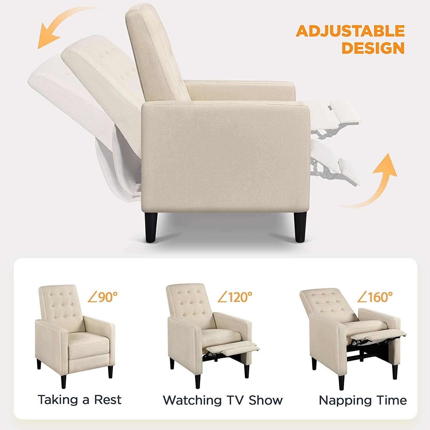 Fabric Recliner Chair Mid Century Modern With Durable Polyester Upholstery