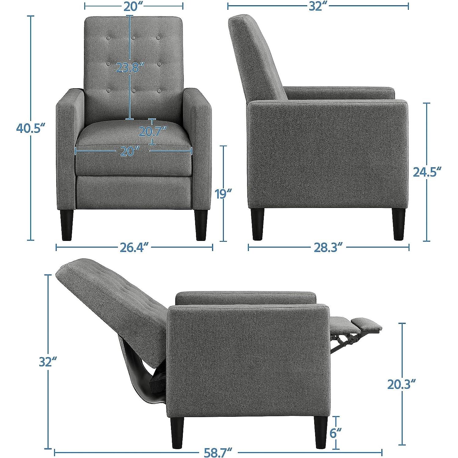 Fabric Recliner Chair With Thick Cushion Adjustable Back