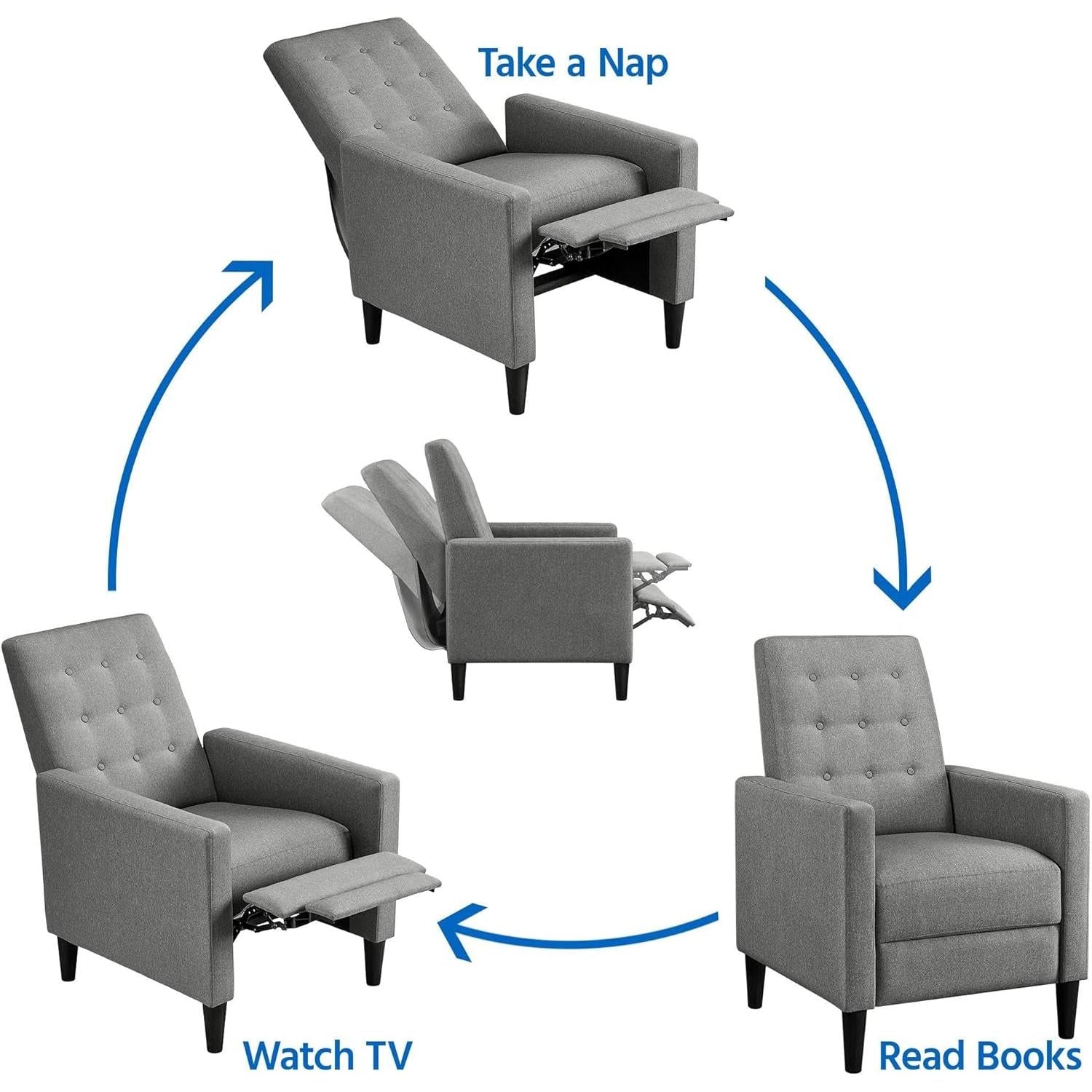 Fabric Recliner Chair With Thick Cushion Adjustable Back