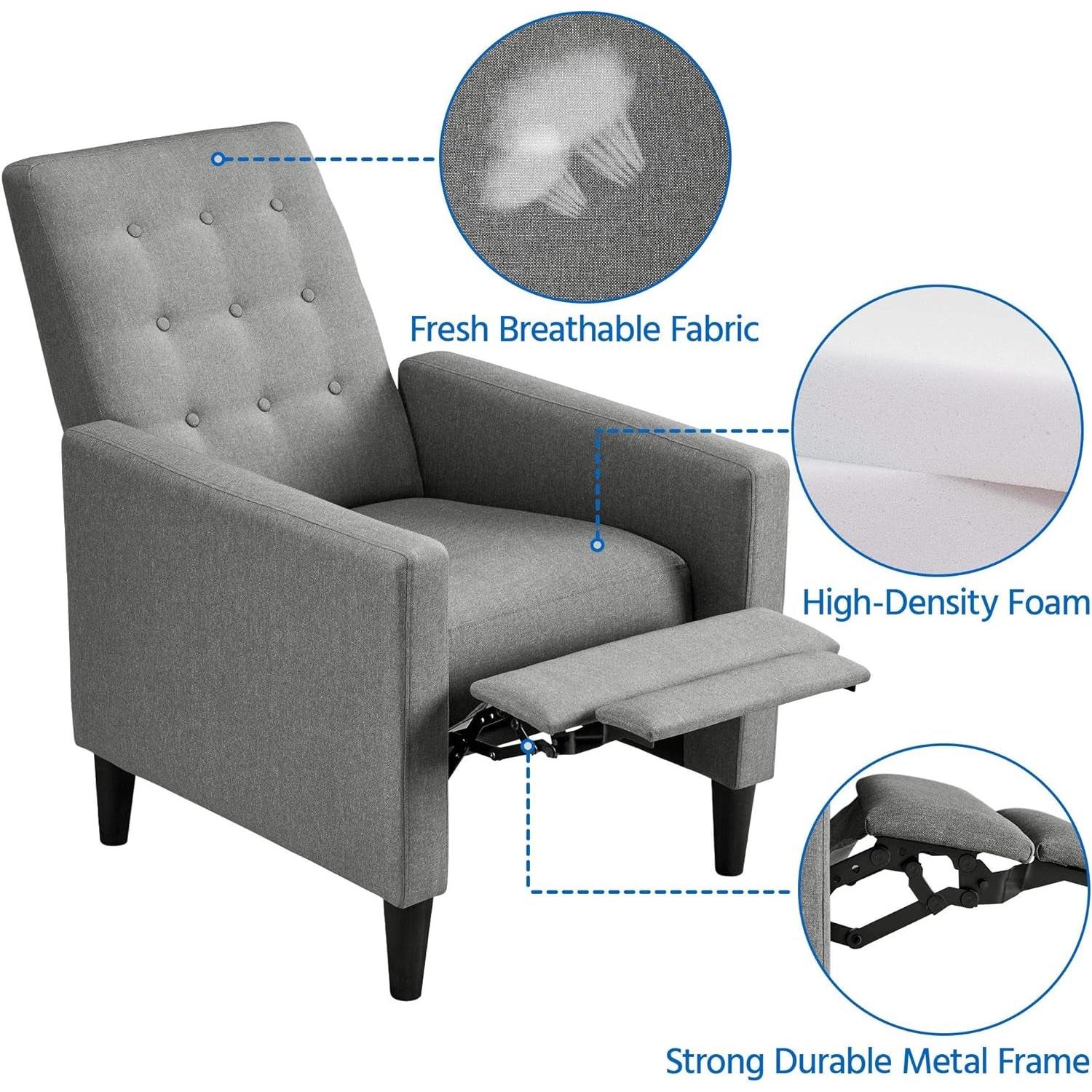 Fabric Recliner Chair With Thick Cushion Adjustable Back