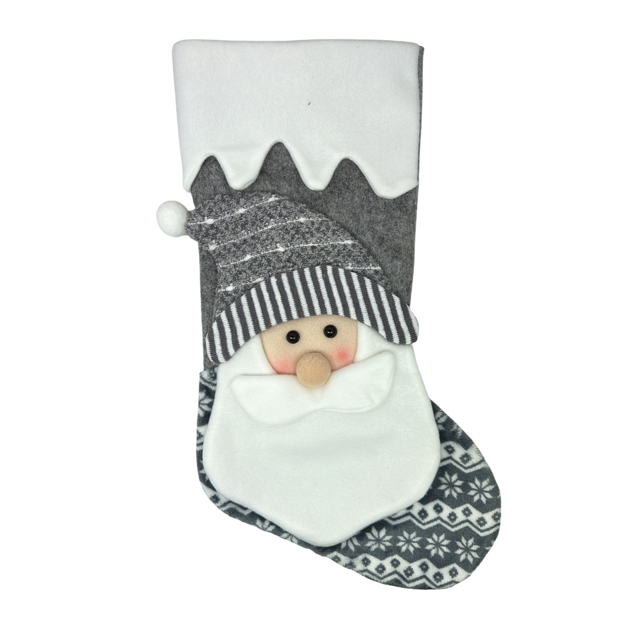 Fabric Santa Stocking - Gray and White