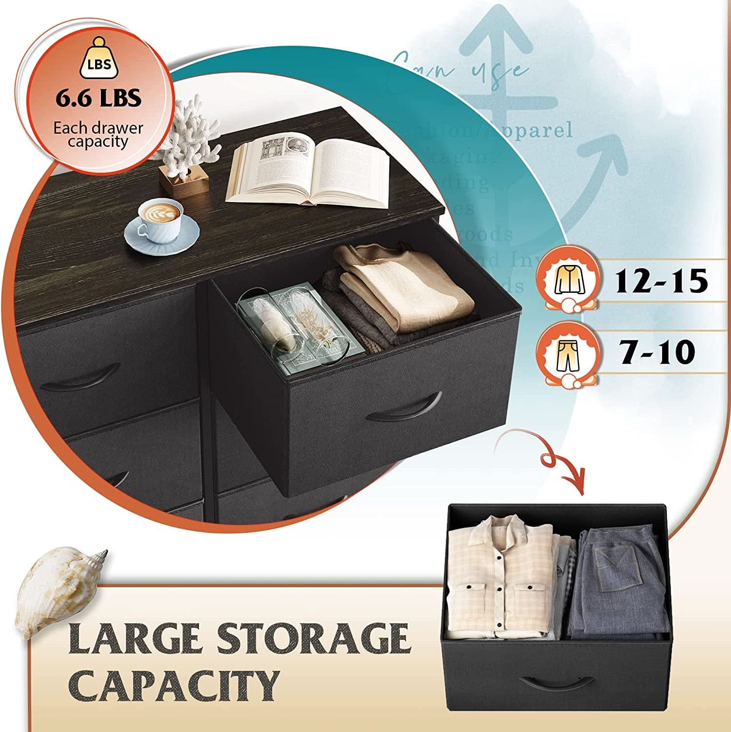 Fabric Storage Tower With 8 Drawers Charcoal Black
