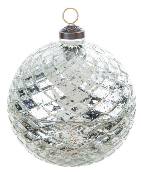 Faceted Glass Ornament Trinket Box with Place Card Holder - Silver