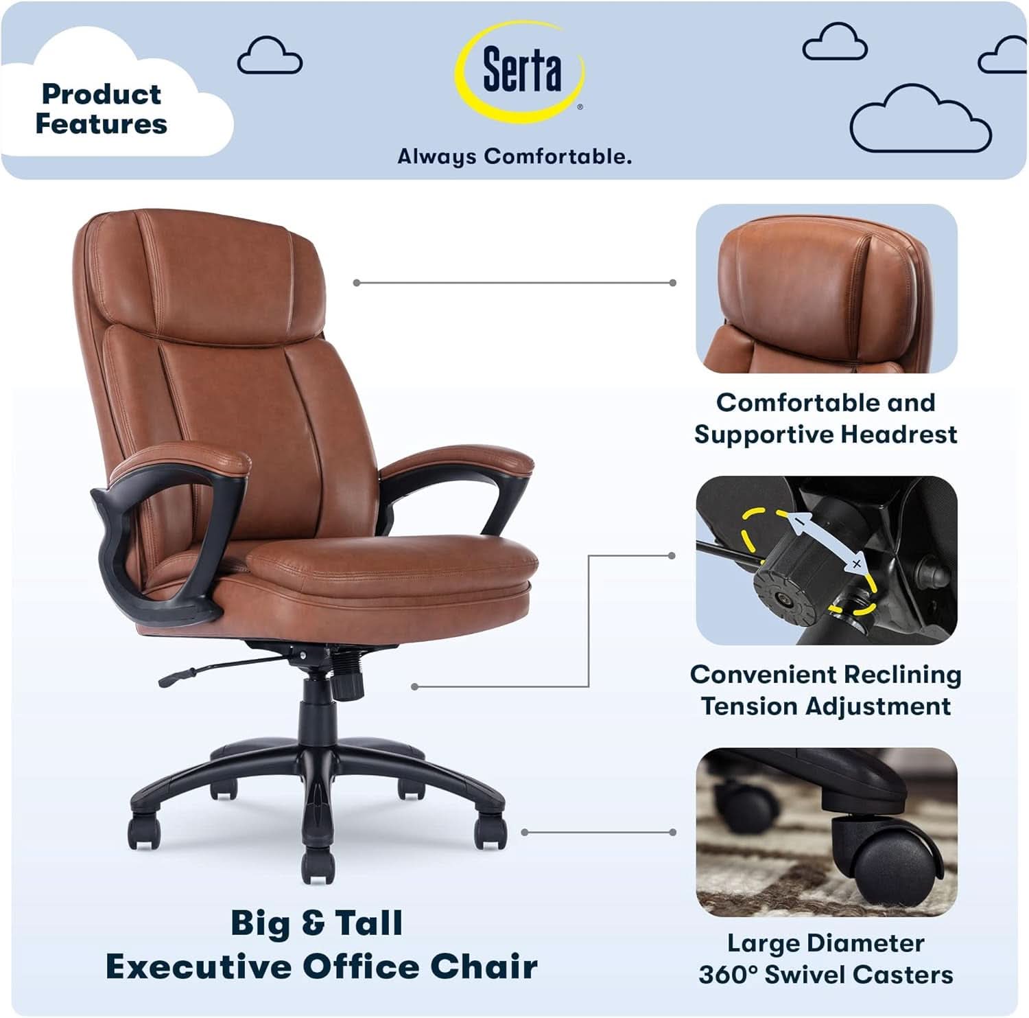 Fairbanks Big And Tall High Back Cognac Office Chair