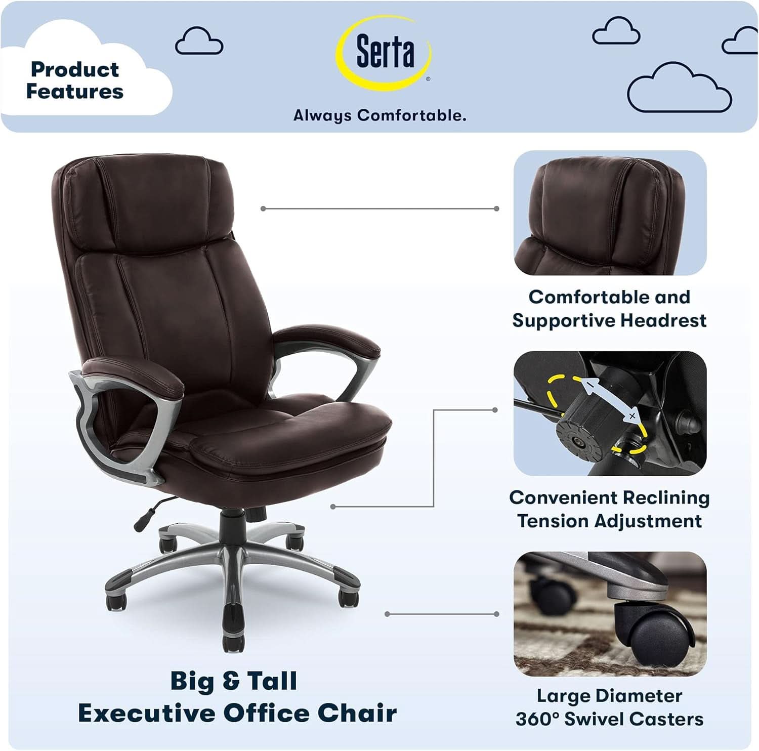 Fairbanks Big And Tall High Back Executive Office Chair With Layered Pillows