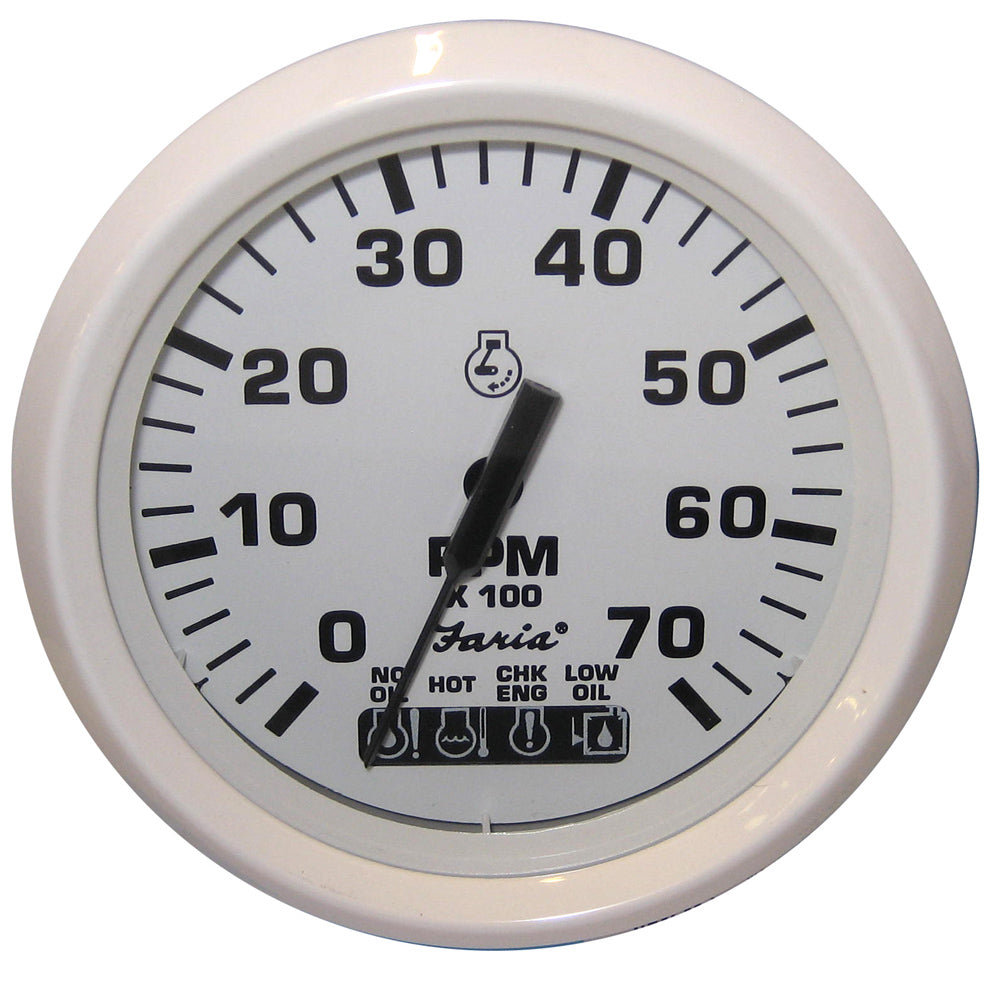 Faria Dress White 4" Tachometer w/Systemcheck Indicator - 7000 RPM (Gas) (Johnson /