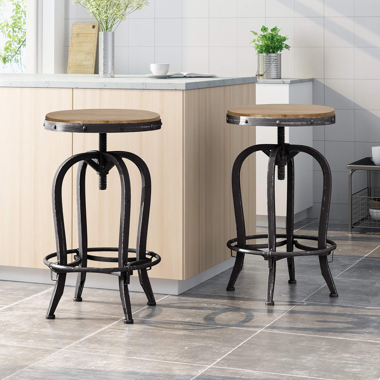 Farmdale Barstool Antique Pewter Iron Firwood Seat