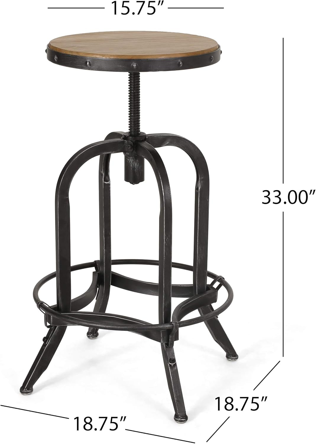 Farmdale Barstool Antique Pewter Iron Firwood Seat