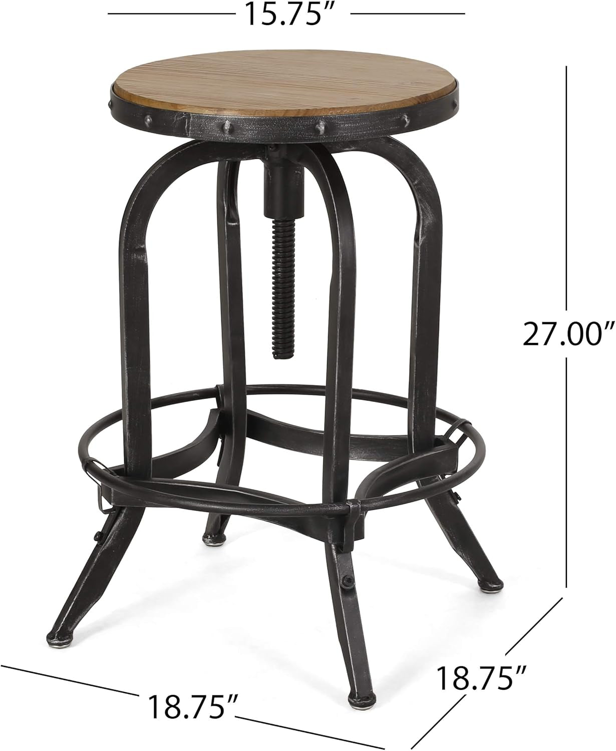 Farmdale Barstool Antique Pewter Iron Firwood Seat