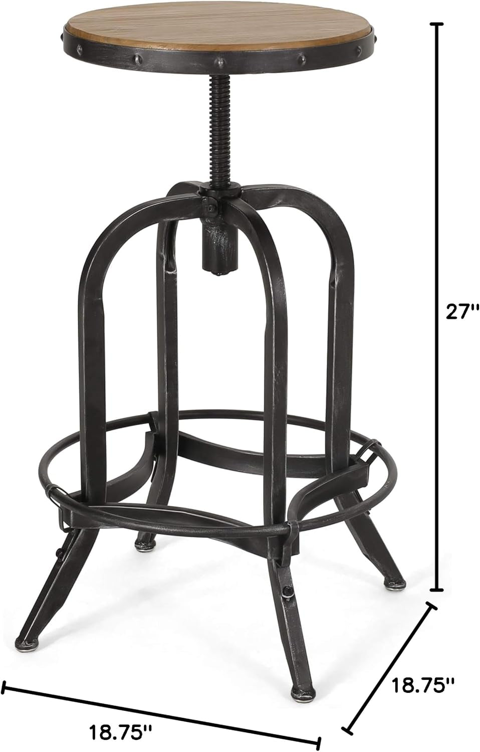 Farmdale Barstool Antique Pewter Iron Firwood Seat