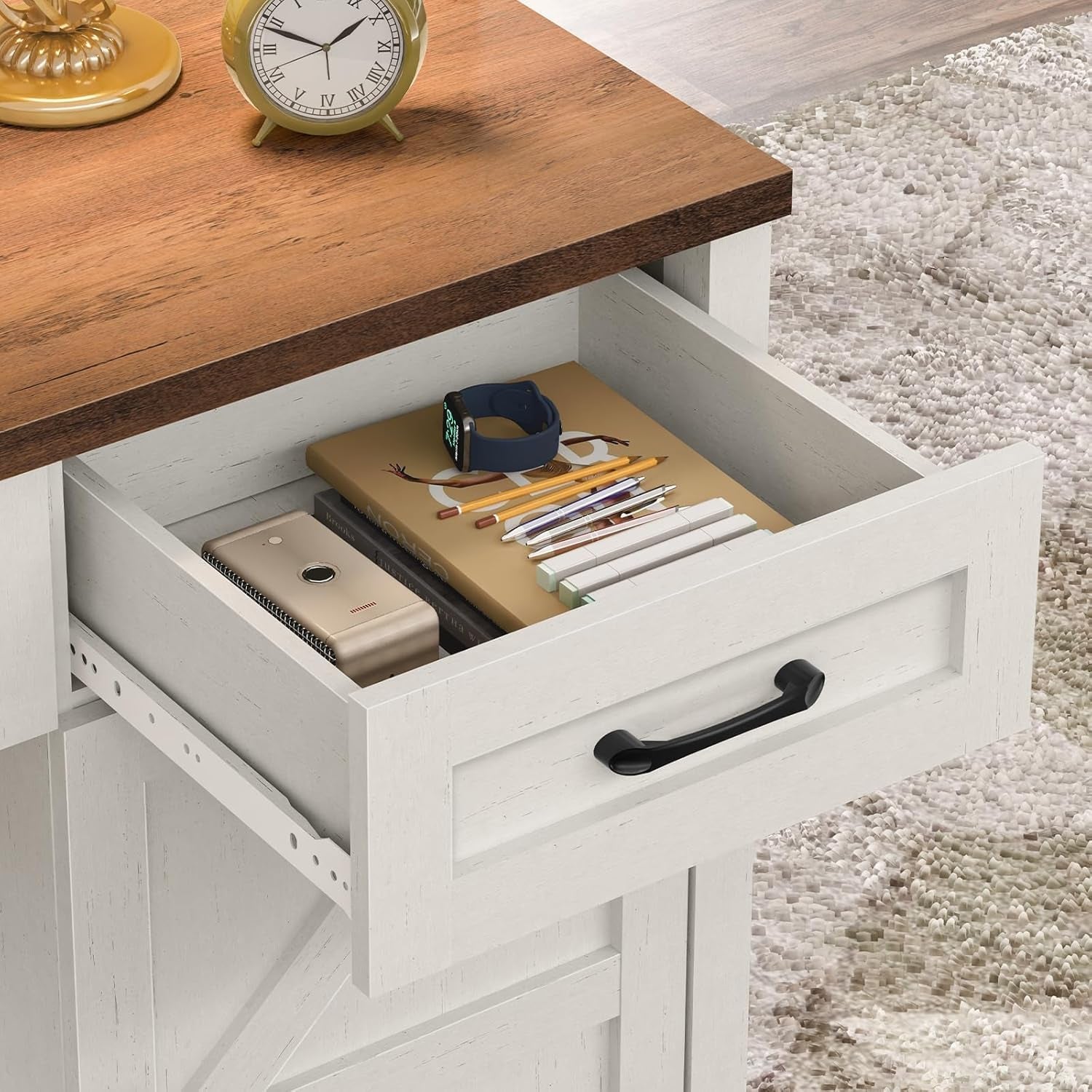 Farmhouse 47 Inch Executive Desk With Hutch And Storage