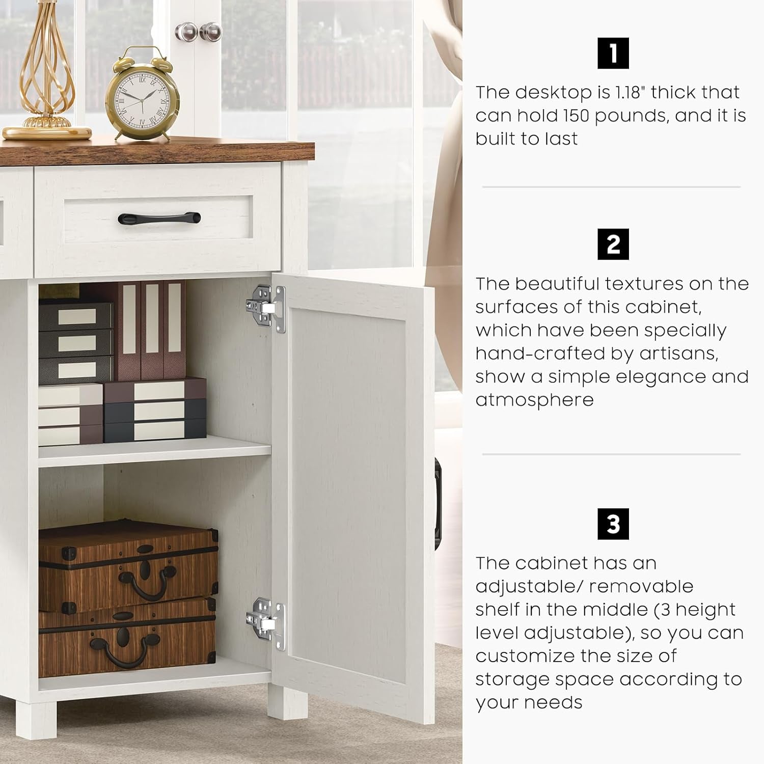 Farmhouse 47 Inch Executive Desk With Hutch And Storage