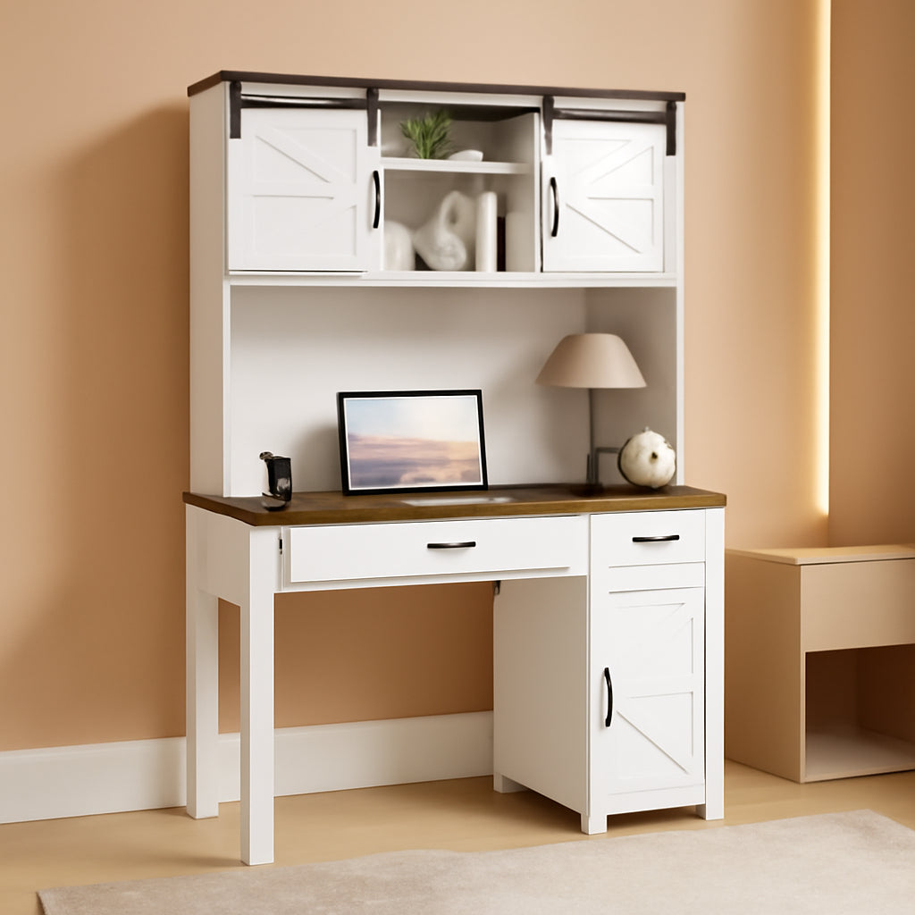 Farmhouse 47 Inch Executive Desk With Hutch And Storage
