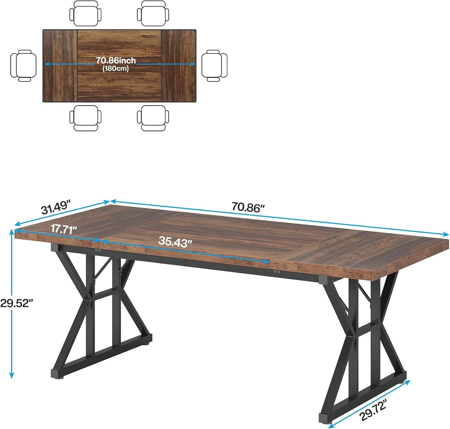 Farmhouse 70.8 Inch Wood Dining Table With Metal Legs