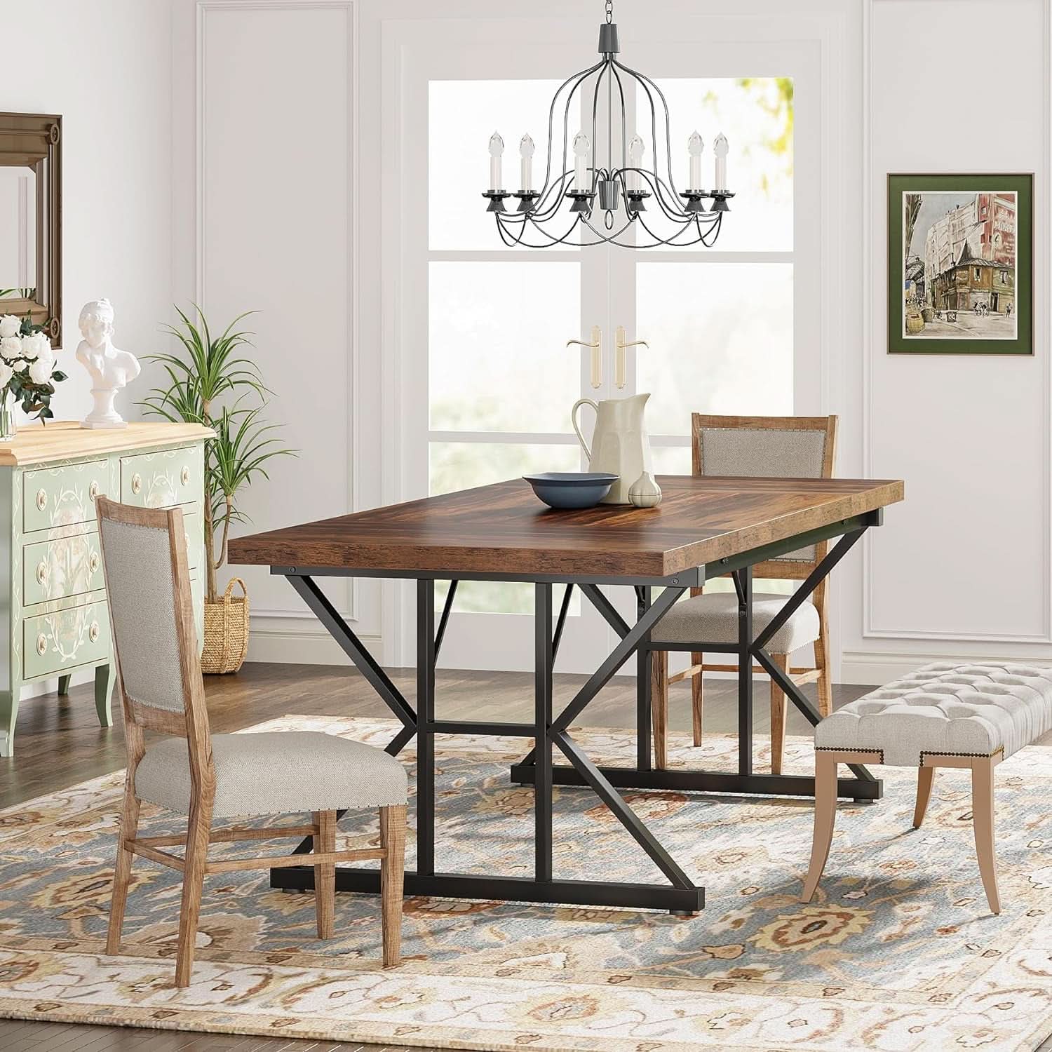 Farmhouse 70.8 Inch Wood Dining Table With Metal Legs