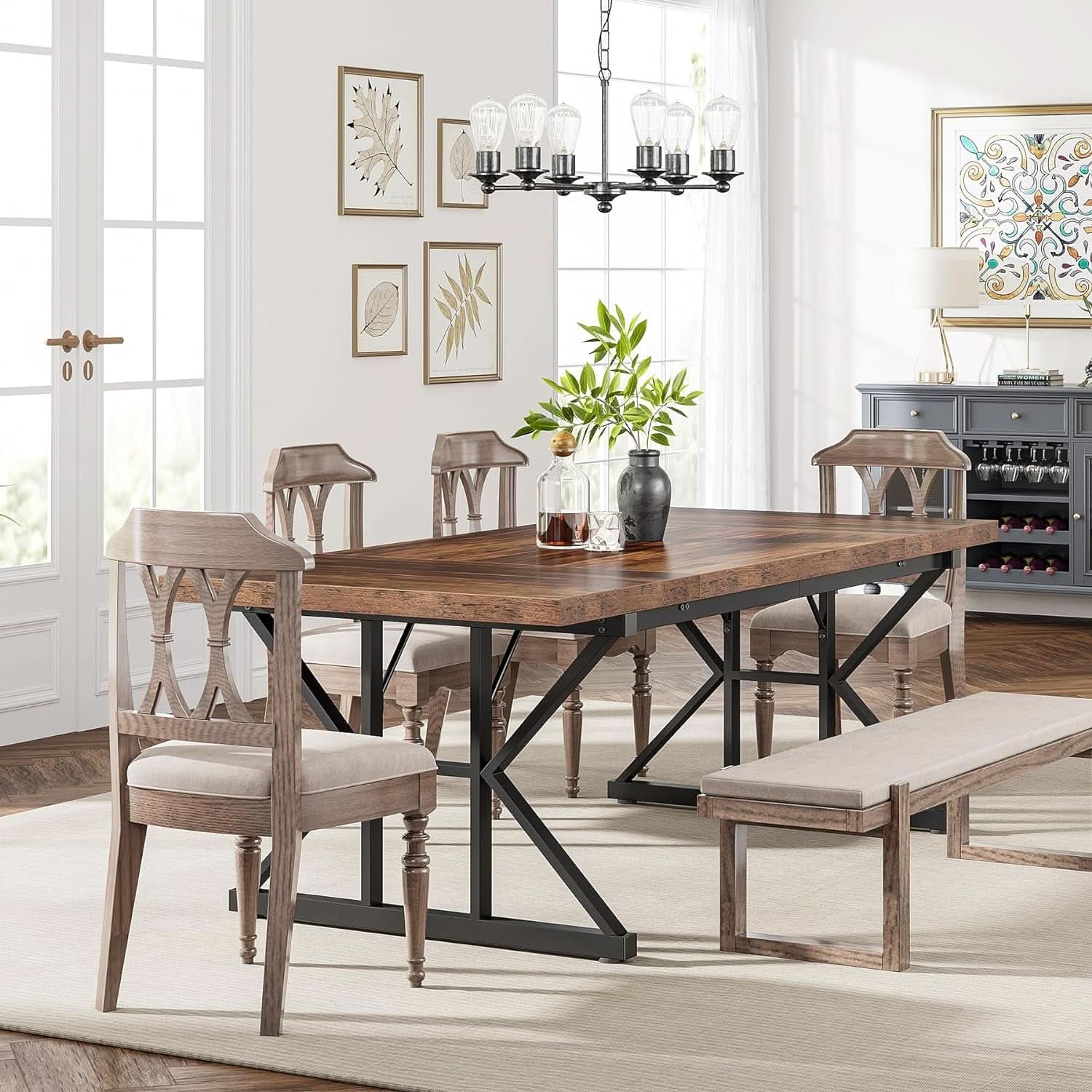 Farmhouse 70.8 Inch Wood Dining Table With Metal Legs