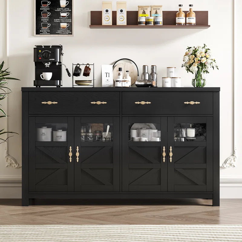 Farmhouse Accent Cabinet With Glass Panels X Shaped Doors