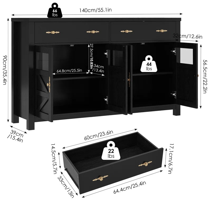 Farmhouse Accent Cabinet With Glass Panels X Shaped Doors